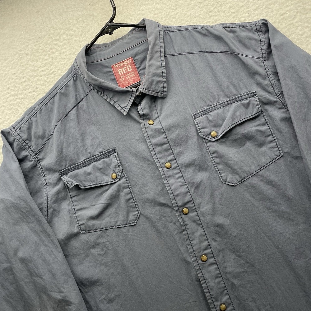Wrangler RED Pearl Snap Shirt Mens XXL 2XL Blue Long Sleeve Western Cowboy‎